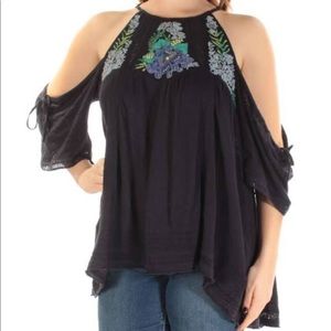 Free People Embroidered Cold Shoulder Top Size XS